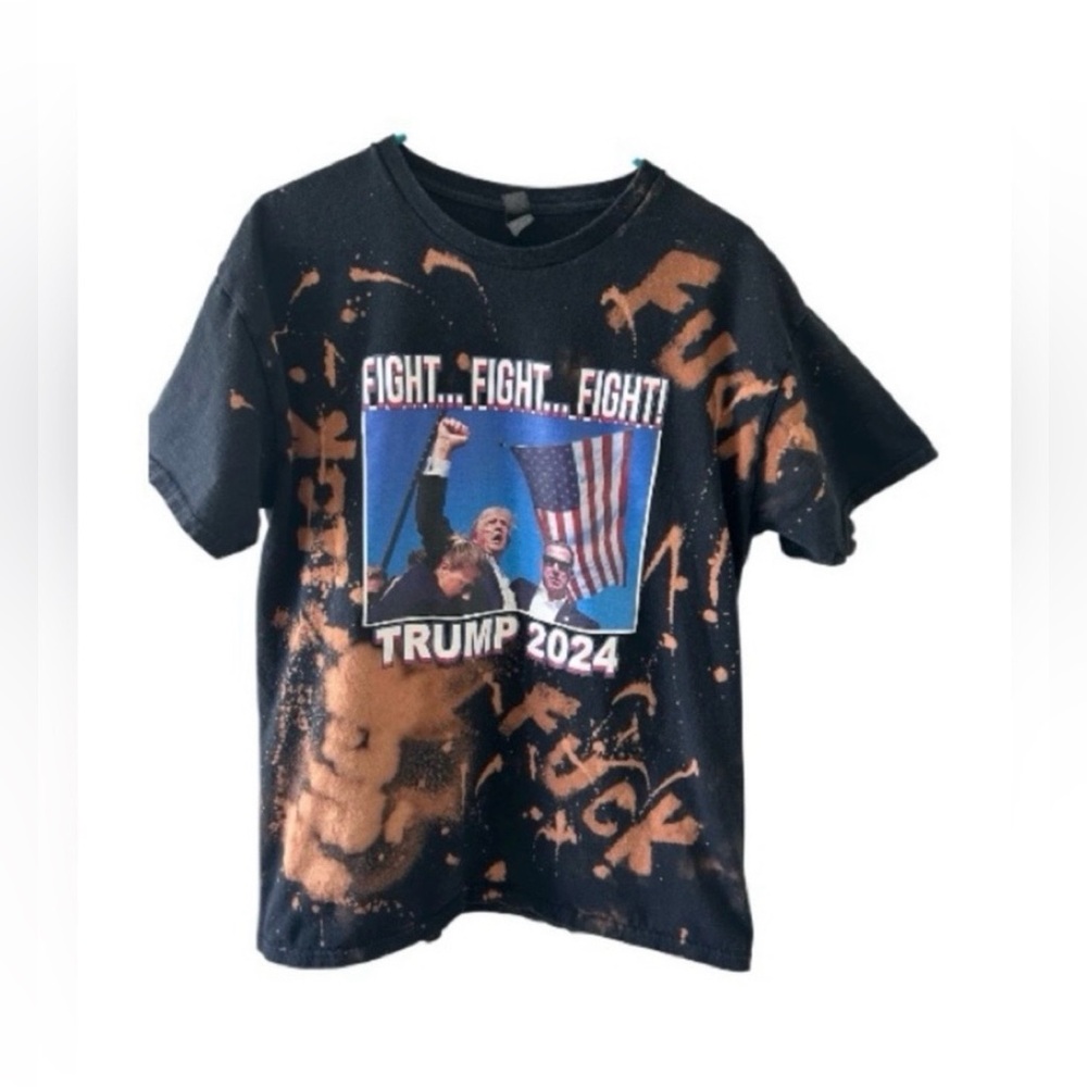 Custom Bleach Dyed Trump 2024 Tee | Gildan Large | Political Graphic Shirt